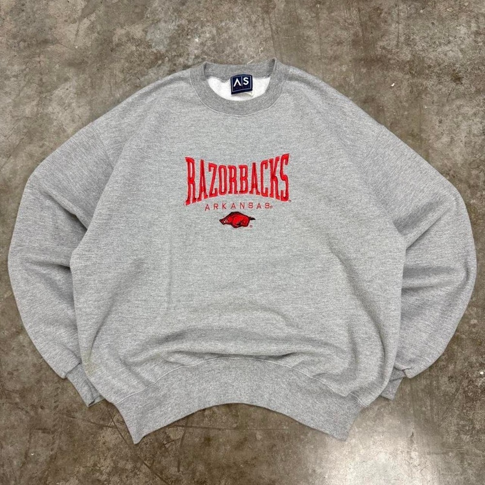 Y2K Arkansas Razorbacks Gray Embroidered Crewneck Sweatshirt Size L
